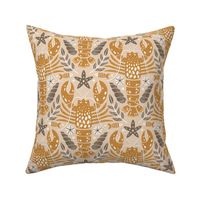 Coastal Lobster Damask Golden Brown (small scale)