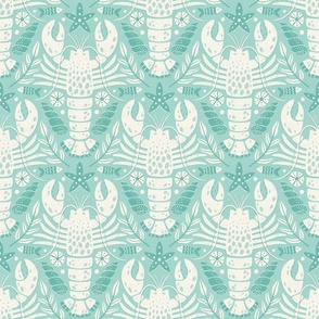 Coastal Lobster Damask Mint Green (small scale)