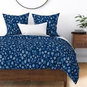 Pinecones, Berries and Evergreen Boughs on Midnight Blue - Large