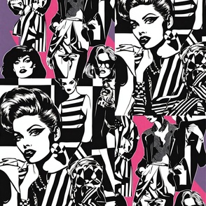 Fabulous Fashion Ladies of the 80s! Black and White with Pink! 