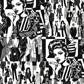 Elegant Black and White Fashion Ladies Novelty Print