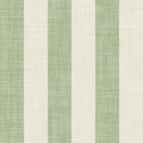 Cabana stripe with linen texture, minimal bold 4 inch sage green stripes on cream white