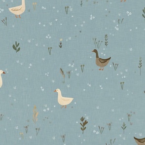 Duck town - Ducks in the meadow Blue L