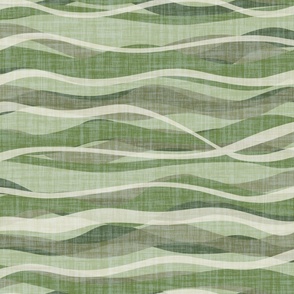 Abstract Textured Waves, organic shaped horizontal stripes of sage, army, seaweed green and cream white