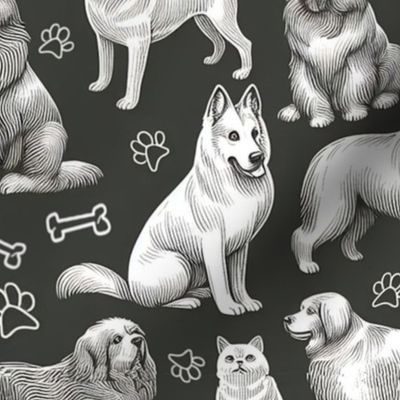 Monochrome Dogs On Gray