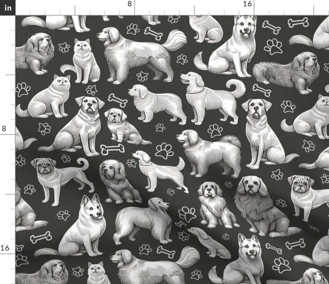 Monochrome Dogs On Gray