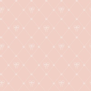 Large Diamond Floral and Bows on Soft Petal Pink Background