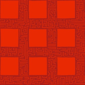 LARGE_Maze Behind Squares_Red on Red_Splash of Red Collection