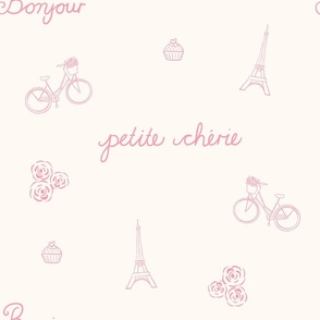 My little Paris Bonjour Petite Cherie in Pink and Off White | Large Version