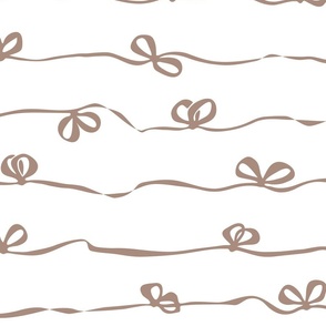 Ribbons with bows tied in a continuous horizontal stripe in brown on white - medium