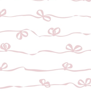 Ribbons with bows tied in a continuous horizontal stripe in light pink on white - medium