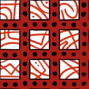 LARGE_Wild Squares and Dotted Grid_White on Red_Splash of Red Collection