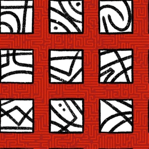 LARGE_Wild Squares and Maze_White on red_Splash of Red Collection