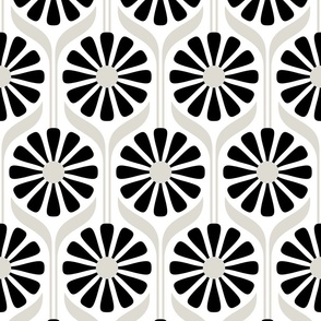 Retro Daisies - Black and Sand - 6" wide repeat