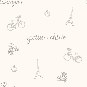 My little Paris Bonjour Petite Cherie in French Grey and Off White | Large Version
