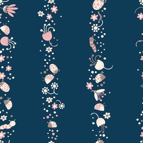 Bugs and Flower Stripes on Navy Cute Children's Decor