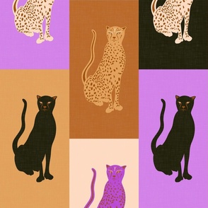 Graceful Animals - Big Cats in Vibrant Orchid and Desert Shades / Large