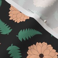 Flowers and Ferns on Soft Black