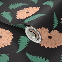 Flowers and Ferns on Soft Black