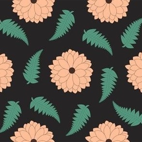 Flowers and Ferns on Soft Black