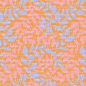 L|Textured Boho leaves in pink and baby blue on Tangerine