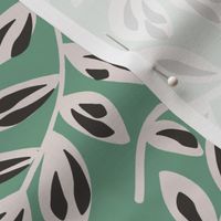 L|Calming white with black Flowing Leaves with Branches on fresh green