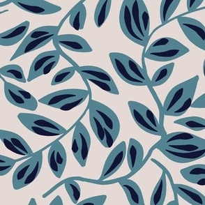 L|Calming Blue-green Flowing Leaves with Branches on off-white