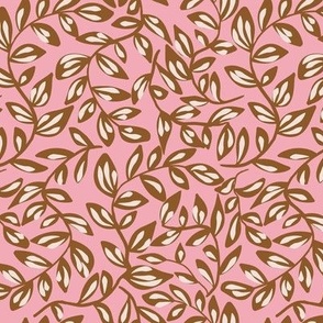 M| Calming Brown Flowing Leaves with Branches on pink