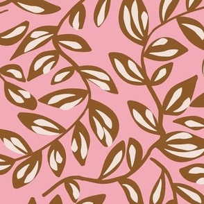L| Calming Brown Flowing Leaves with Branches on pink