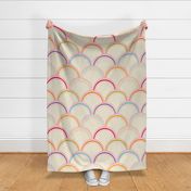 Rainbow Shells Colors arches dashes ogee on cream background on large scale