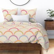 Rainbow Shells Colors arches dashes ogee on cream background on large scale