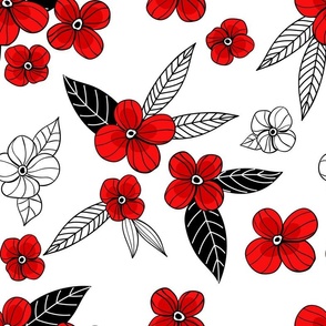 Doodle flowers in red and black