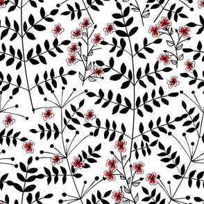 Doodle flowers and leaves in red and black