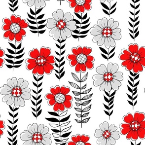 Doodle daisies in red and black