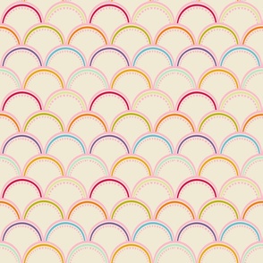 Rainbow Shells Colors arches dashes ogee on cream background on medium scale