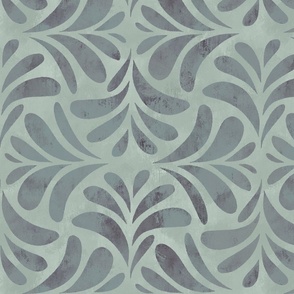 Boho Chic Block Print Textured Tile Leaves in sage green