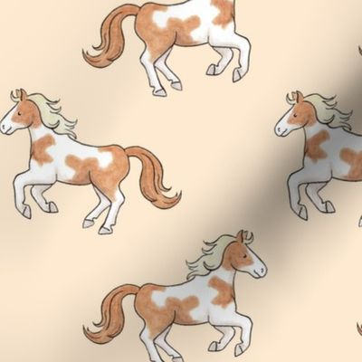 Skewbald Horses basic rows on almond - large scale