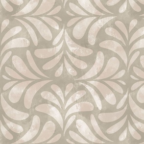 Boho Chic Block Print Textured Tile Leaves in Coastal sand brown