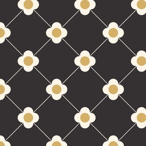 Hamptons Home Flower Argyle - cream daisies on charcoal 