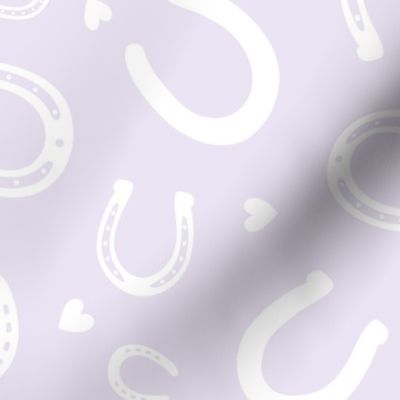 Horseshoes and Hearts white on pale lilac - medium-large scale