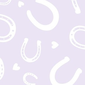 Horseshoes and Hearts white on pale lilac - medium-large scale