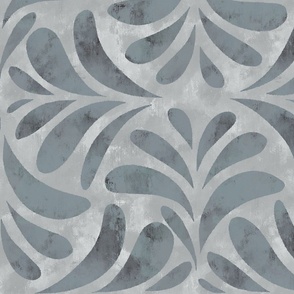 Boho Chic Block Print Textured Tile Leaves in Moody Grey Large