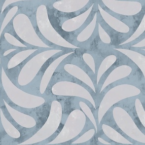  Boho Chic Block Print Textured Tile Leaves in Coastal Sky Blue Large
