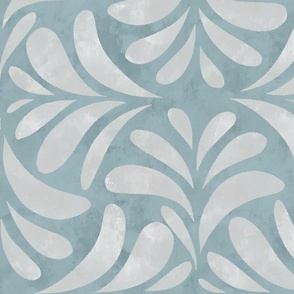 Boho Chic Block Print Textured Tile Leaves in Coastal sea glass green Large