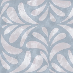 Coastal Boho Chic Block Print Textured Tile Leaves in cool blue Large