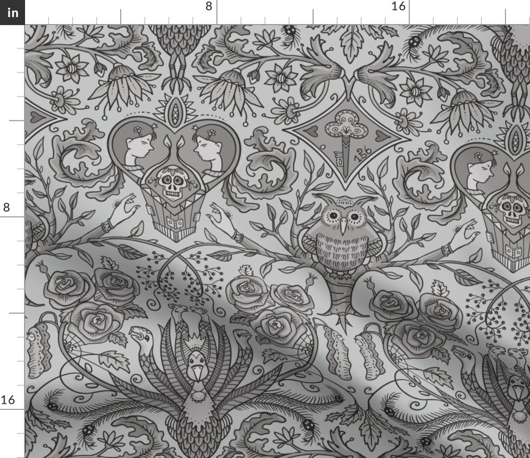 Eternal lovers - gothic academia in dark silver grey  - damask 