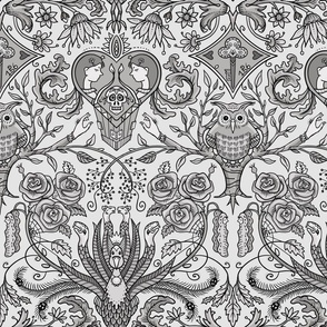 Eternal lovers - gothic academia in silver grey  - damask