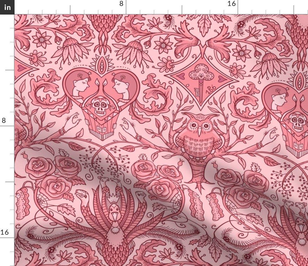 Eternal lovers - gothic academia in rose red  - damask