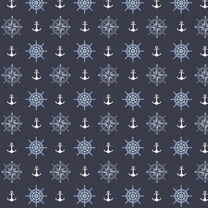 Anchors and compass roses on deep prussian blue | small