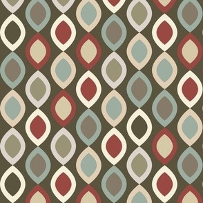 Abstract Modern Geometric in Red Cream Beige and Dark Green - Small